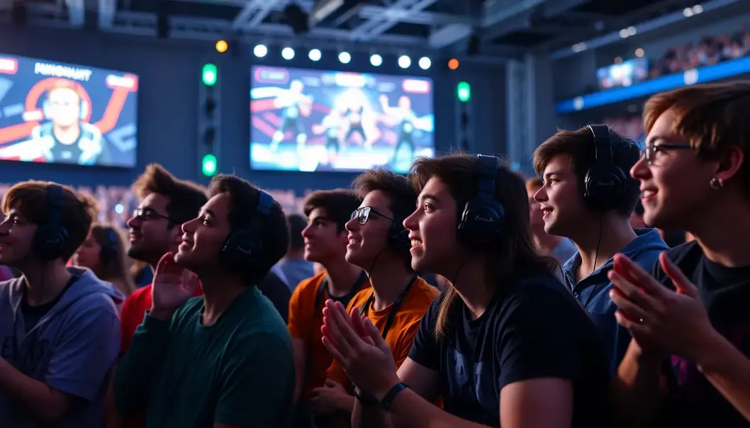 Young gamers competing in a prominent esports tournament.